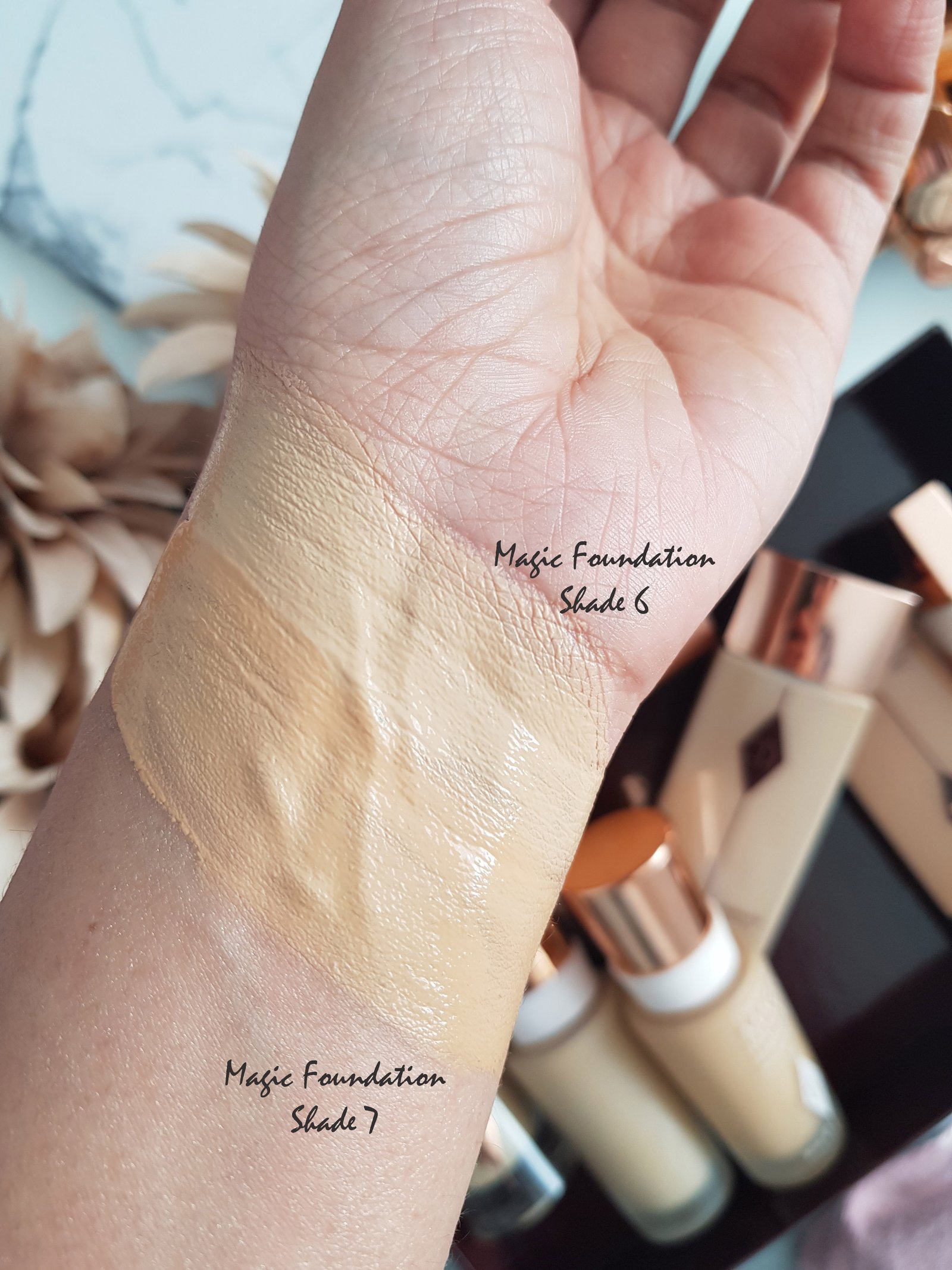 Charlotte Tilbury Swatches - Magic Foundation shade 6, 7 - Ms Tantrum Blog