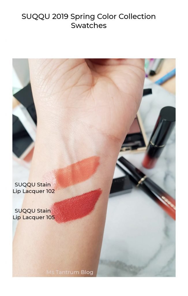 SUQQU Stain lip lacquer swatches - 2019 spring color collection - Ms Tantrum Blog