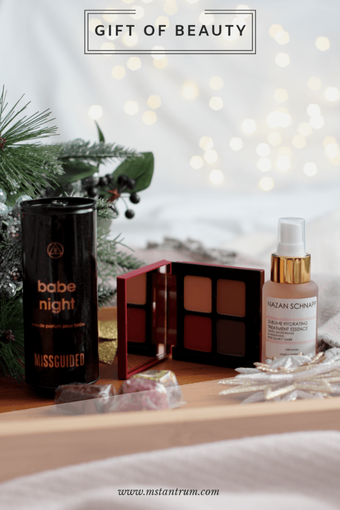 Secret Santa gifts - Missguided Babe Night Fragrance, Diego Dalla Palma Warm tones palette, Nazan Schnapp treatment essence - Ms Tantrum Blog